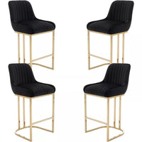 Modern Velvet Bar Stools Set of 4 with Gold Base – Comfortable Counter Height Breakfast Stools - DSARD