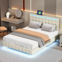 Queen Size Floating Bed Frame with LED Lights & USB Charging Station - DSARD