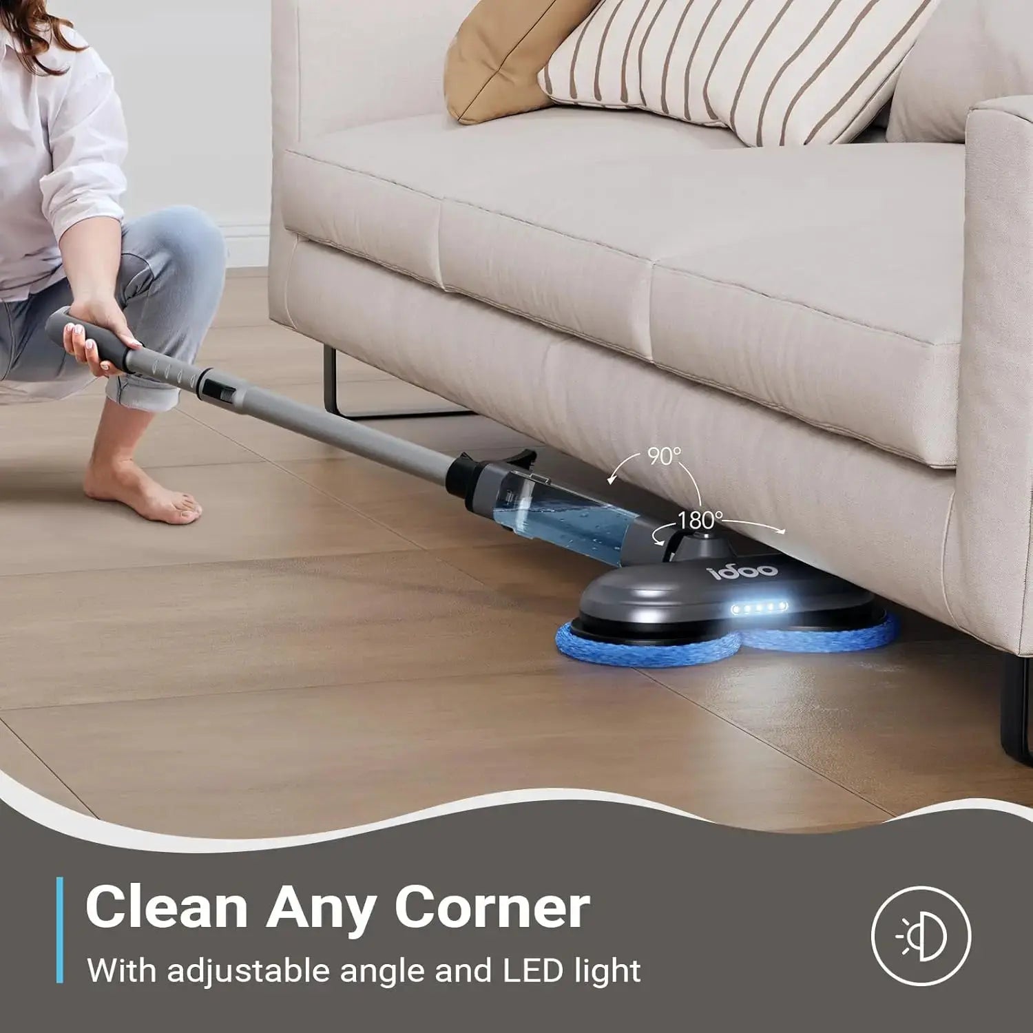Electric Cordless Spin Dust Mop with Sprayer & LED Headlight - Rechargeable Floor Cleaner