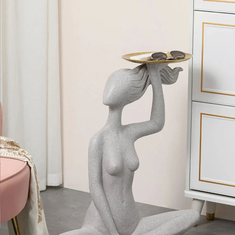 Nordic Woman Tray Sculpture – Artistic Home Decor Accent