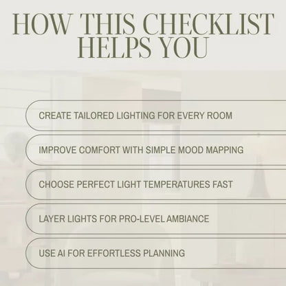 Home Lighting Mood Mapping Guide | Digital Download Checklist | Lighting Design eBook for Cozy, Warm, and Modern Home Ambiance