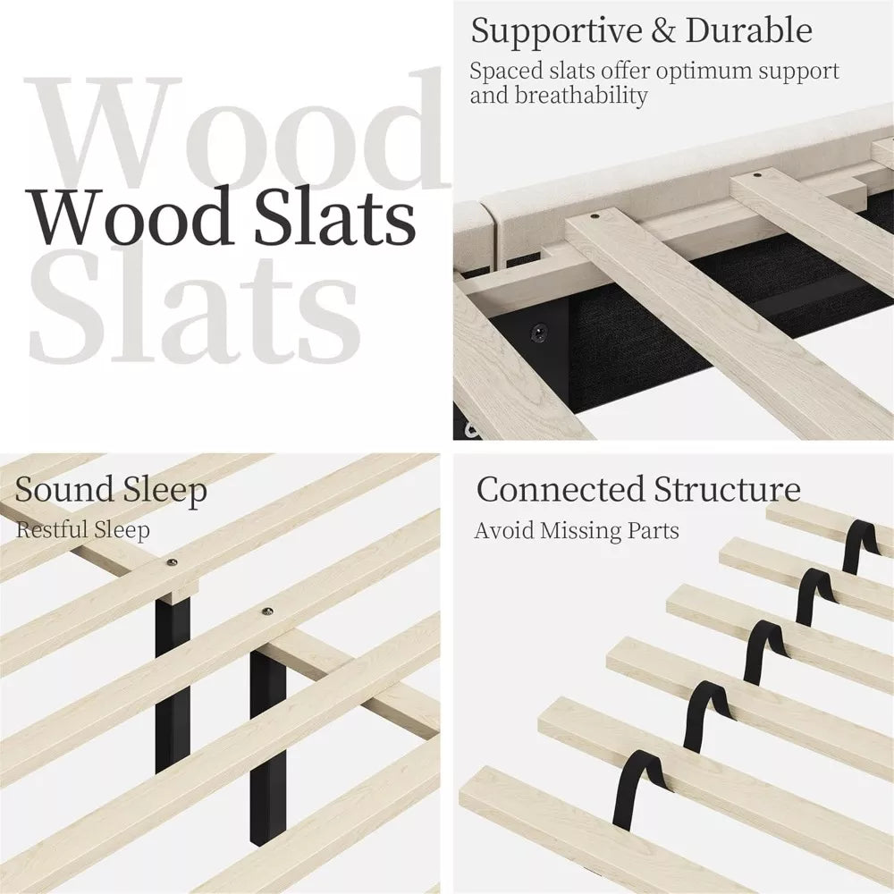 Modern Velvet Upholstered Queen Platform Bed with Wingback Headboard - DSARD