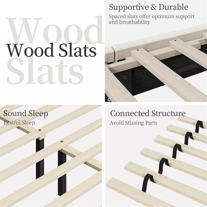 Modern Velvet Upholstered Queen Platform Bed with Wingback Headboard - DSARD