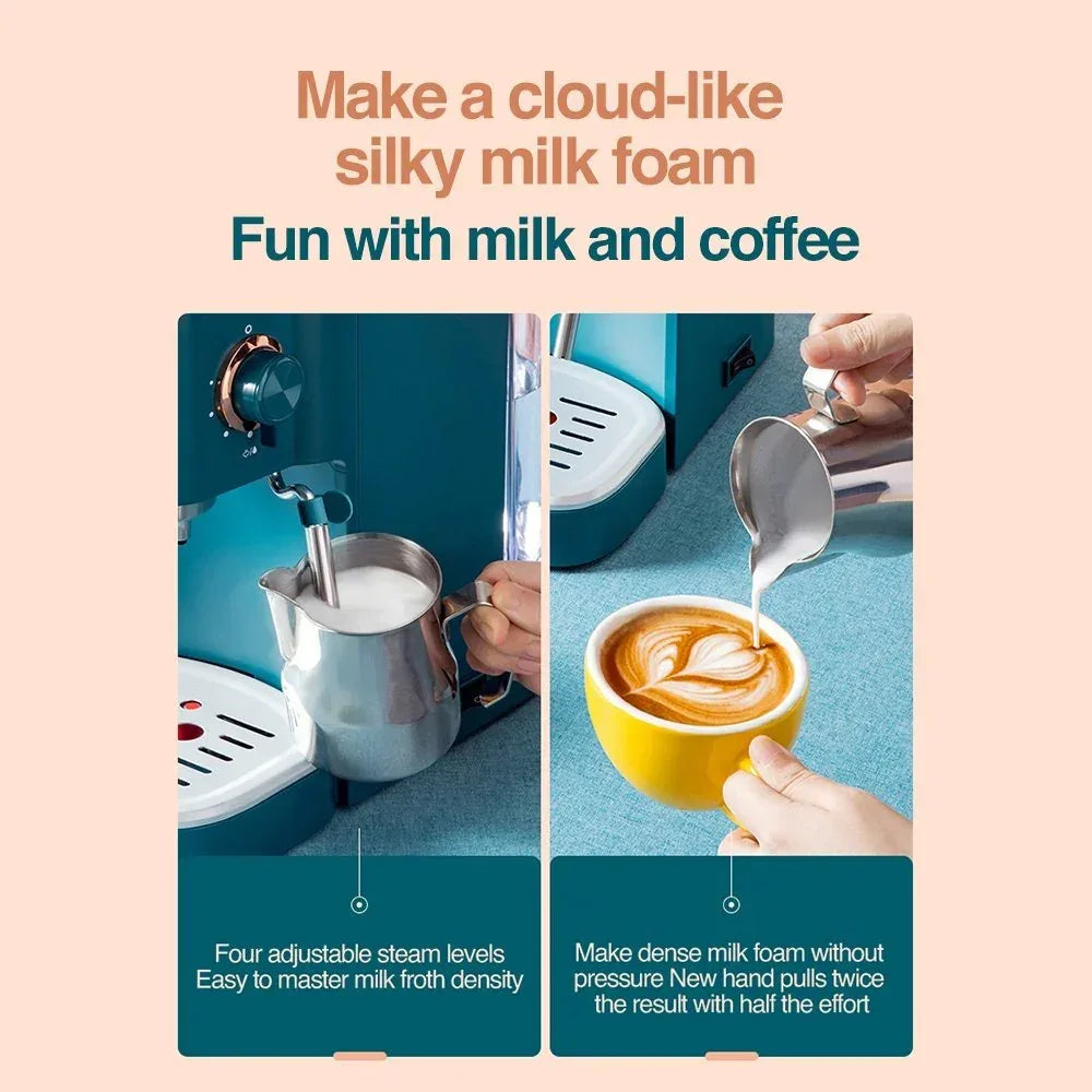 DSARD Deluxe Semi-Automatic Espresso Coffee Maker with Steam Milk Frother - DSARD