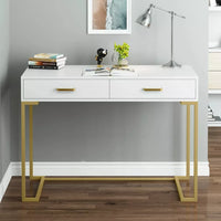Modern White and Gold Vanity Desk with 2 Drawers - DSARD