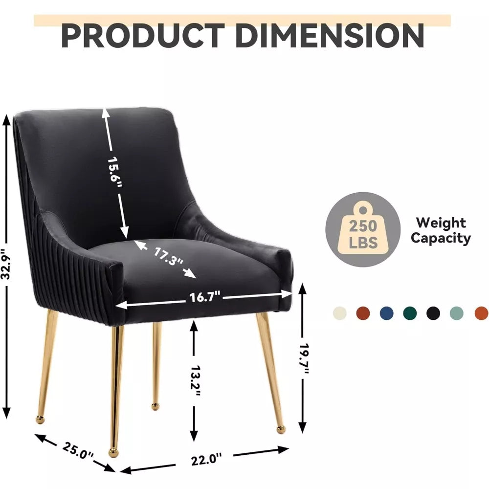 Modern Velvet Dining Chair Set of 2 with Gold Legs, Tufted Upholstered Living Room Chairs - DSARD