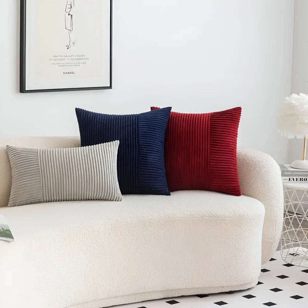 Set of 2 Corduroy Patchwork Throw Pillow Covers with Invisible Zipper
