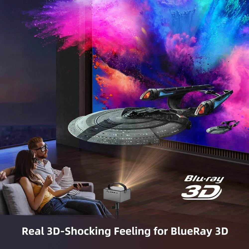 Portable 750 ANSI Projector with Built-in Battery & 3D - 300" Screen