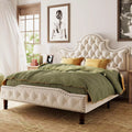 Queen Size LED Bed Frame with Tall Tufted Headboard - DSARD