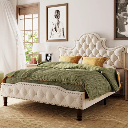 Queen Size LED Bed Frame with Tall Tufted Headboard - DSARD