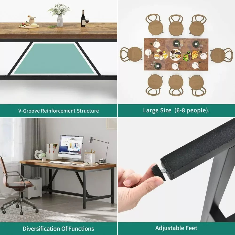 70.8″ Rustic Brown Farmhouse Dining Table for 6-8 People – Industrial Wood Style - DSARD - DSARD