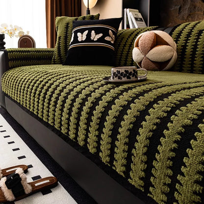 Geometric Jacquard Thick Fleece Sofa Cover