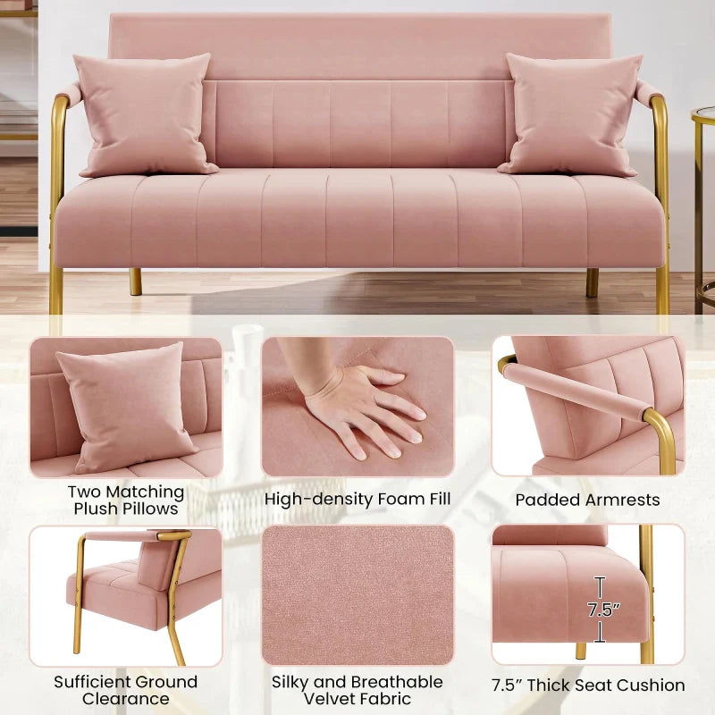 Modern Velvet Loveseat with Gold-Tone Metal Accents - DSARD