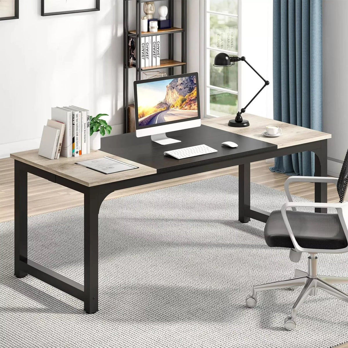 Large Grey Office Desk, Modern Computer Desk for Home Office, Study Writing Desk - DSARD