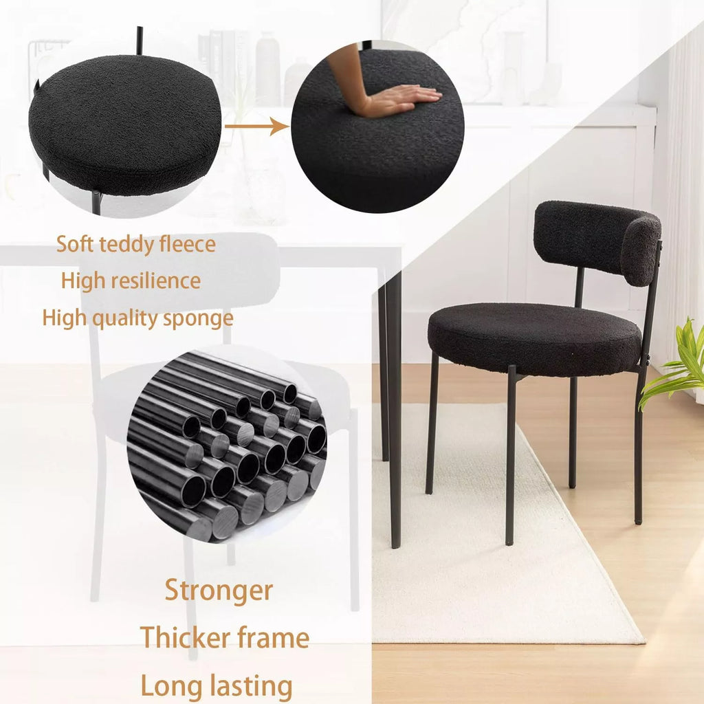 Set of 6 Modern Round Upholstered Dining Chairs with Black Metal Legs - DSARD