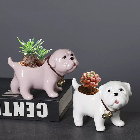 Adorable Ceramic SharPei Dog Succulent Planter Pot – Cute Home & Office Decor