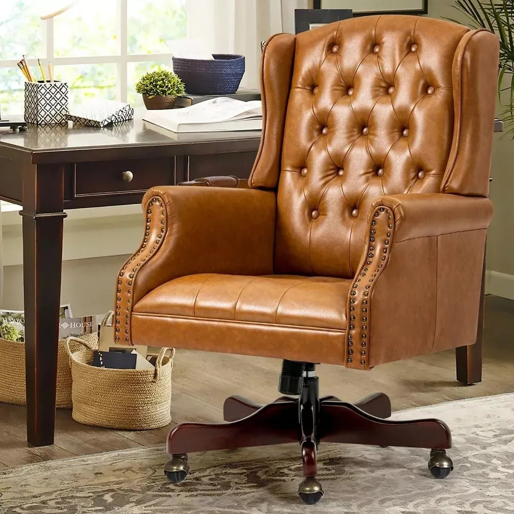 Tufted Faux Leather Executive Office Chair with High Back & Nailhead Trim - DSARD