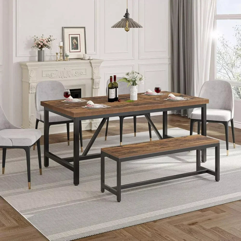 70.8″ Rustic Brown Farmhouse Dining Table for 6-8 People – Industrial Wood Style - DSARD - DSARD