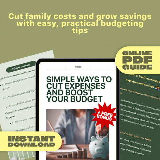 Simple Ways to Cut Expenses and Boost Your Budget | Digital Guide for How Families Save Money on Expenses, Budget Planner eBook, Family Savings Checklist