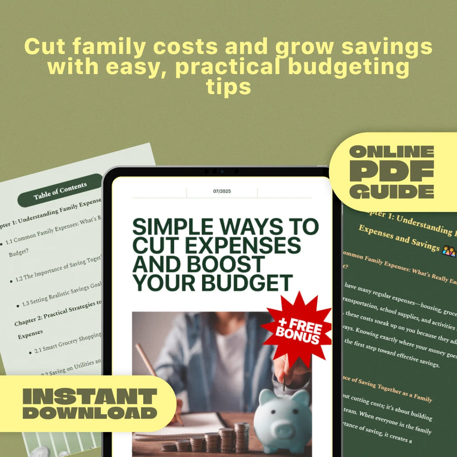 Simple Ways to Cut Expenses and Boost Your Budget | Digital Guide for How Families Save Money on Expenses, Budget Planner eBook, Family Savings Checklist