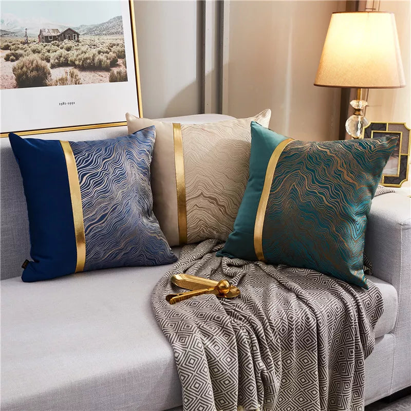 Luxury Gold Jacquard Throw Pillow Cover 18×18 – Elegant Textured Cushion Case