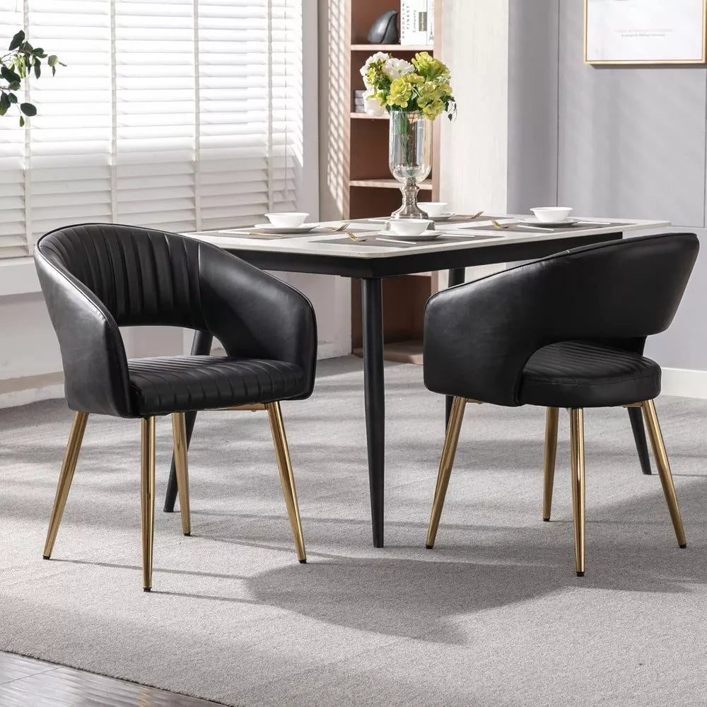 Set of 4 Modern Brown Faux Leather Dining Chairs with Wooden Armrests - DSARD