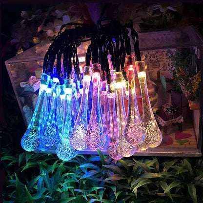 LED Solar-Powered Water Drop String Lights