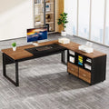 Modern L-Shaped Executive Desk with Reversible File Cabinet and Storage - DSARD