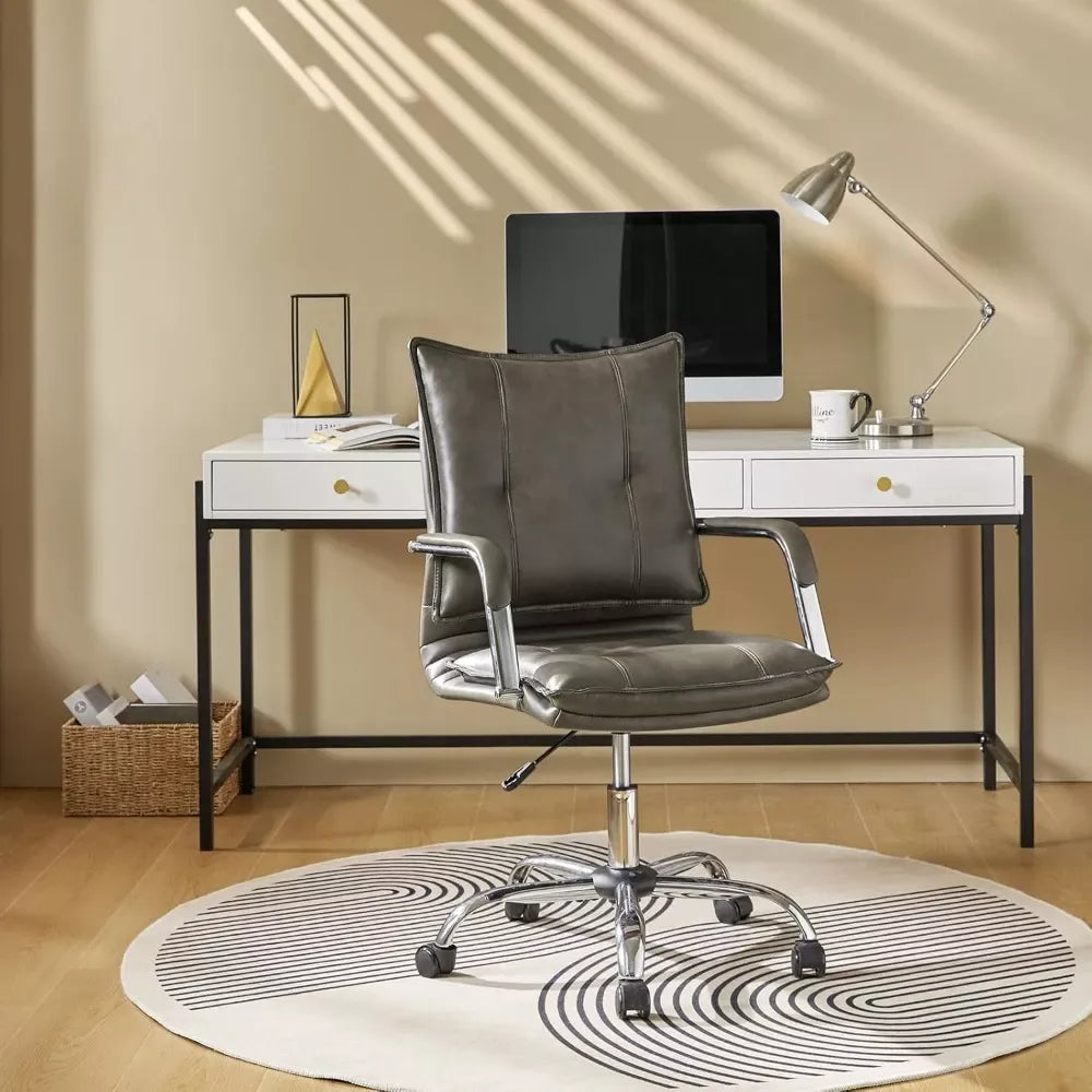 Faux Leather Adjustable Swivel Office Chair with Silver Legs & Arms - DSARD - DSARD
