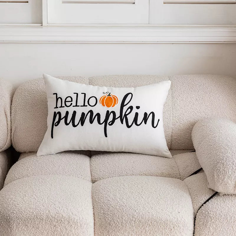 Pumpkin Embroidered Throw Pillow Cover – Cozy Autumn Home Décor