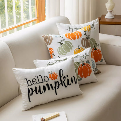 Pumpkin Embroidered Throw Pillow Cover – Cozy Autumn Home Décor