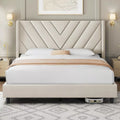 Modern Velvet Upholstered Queen Platform Bed with Wingback Headboard - DSARD