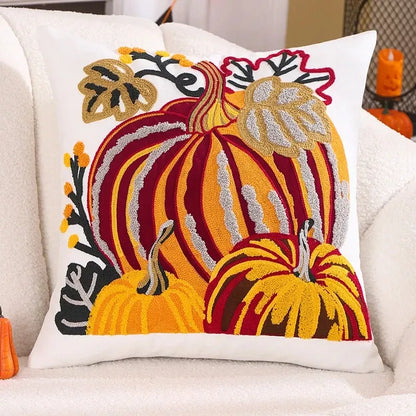 45x45cm Pumpkin Embroidered Cotton Pillow Cover – Cozy Fall Décor