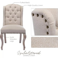 Set of 4 Wingback Tufted Upholstered Dining Chairs with Wood Legs – Linen Fabric - DSARD