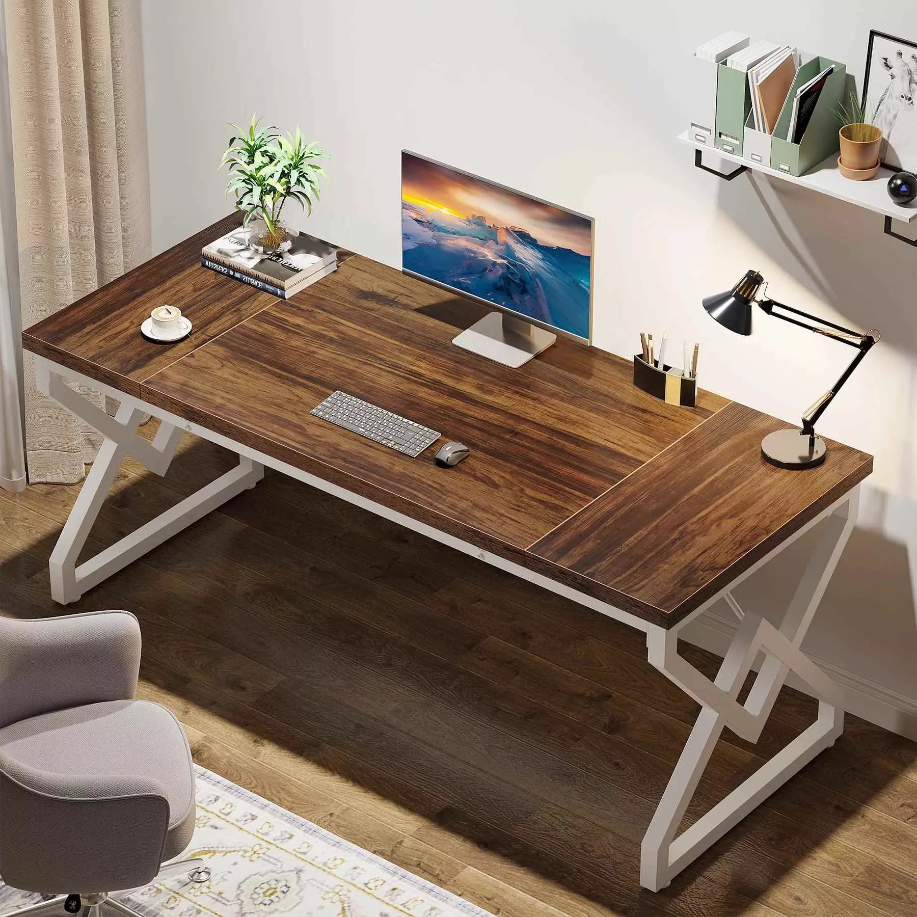 Large 63-inch Executive Office Desk with Thickened Wooden Top & Metal Frame - DSARD
