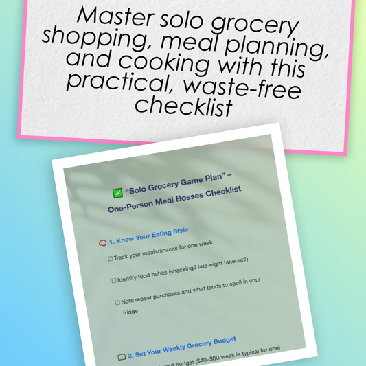 “Solo Grocery Game Plan” – One-Person Meal Bosses Checklist | How to Budget Groceries for 1 | Weekly Meal Planning Printable