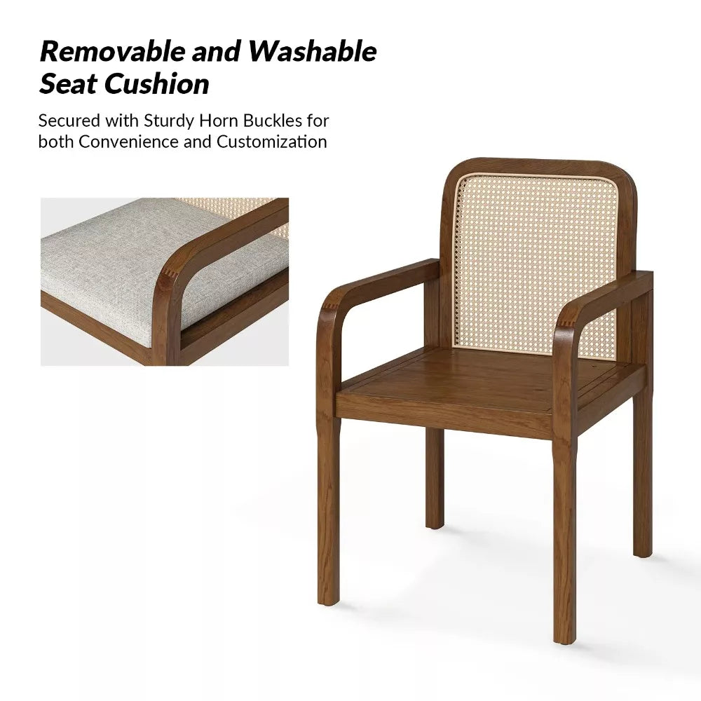 Set of 2 Rattan Dining Chairs with Removable Cushions - DSARD