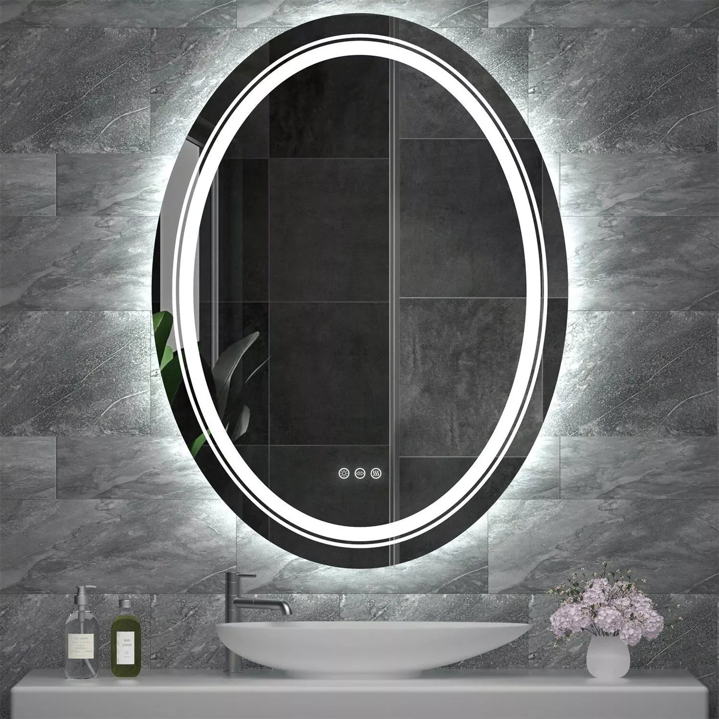 Modern Oval LED Bathroom Mirror with Dimmable Light and Demist Feature