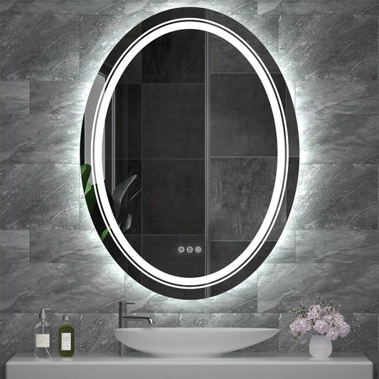 Modern Oval LED Bathroom Mirror with Dimmable Light and Demist Feature