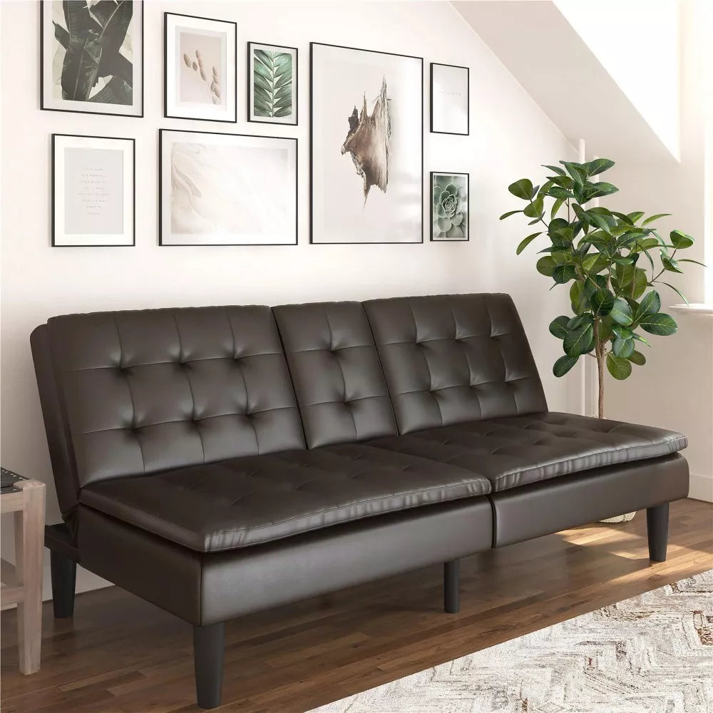 Modern Dark Brown Faux Leather Sofa with Cupholder & USB Charging - DSARD
