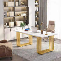 Modern White and Gold Office Desk with Metal Legs - DSARD
