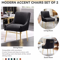 Modern Velvet Dining Chair Set of 2 with Gold Legs, Tufted Upholstered Living Room Chairs - DSARD