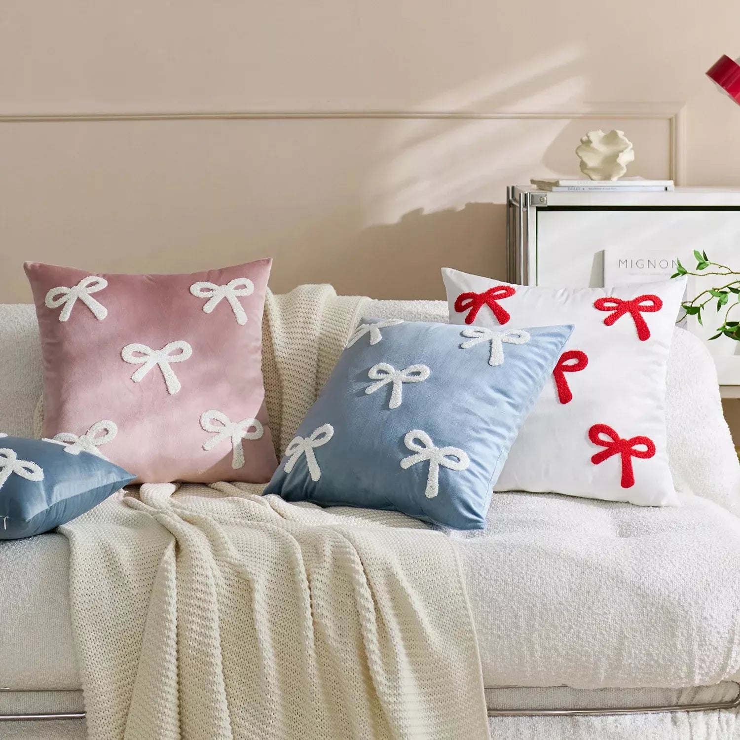 Velvet Sofa Pillowcase with Bowknot