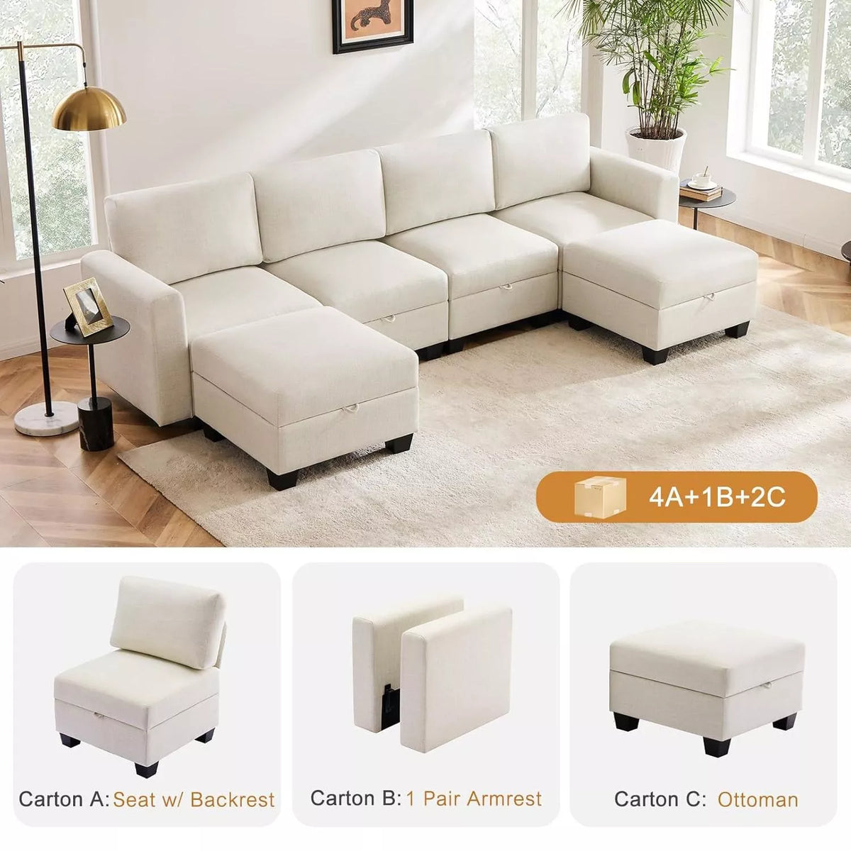 Heavy Duty U-Shaped Modular Sectional Sofa with Storage - DSARD