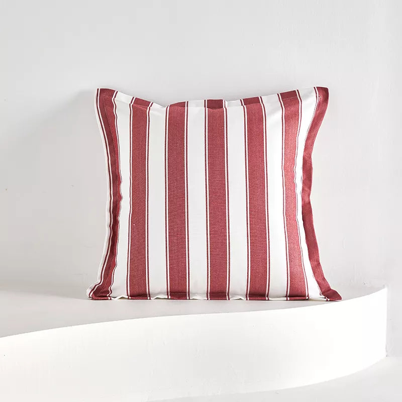 Red and White Striped Pillow Cover with Tassel Fringe 18×18 Inch Cotton Blend