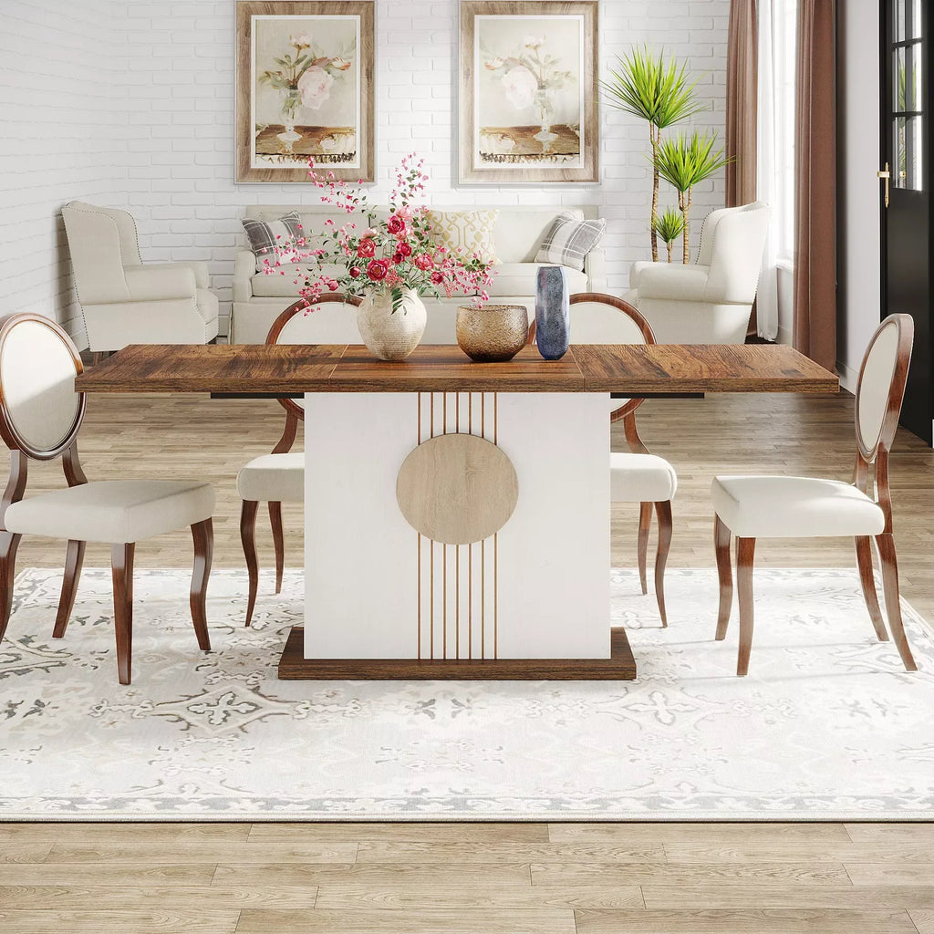 55″ Farmhouse Dining Table for 4-6 People – Rustic Wood Kitchen Table - DSARD - DSARD