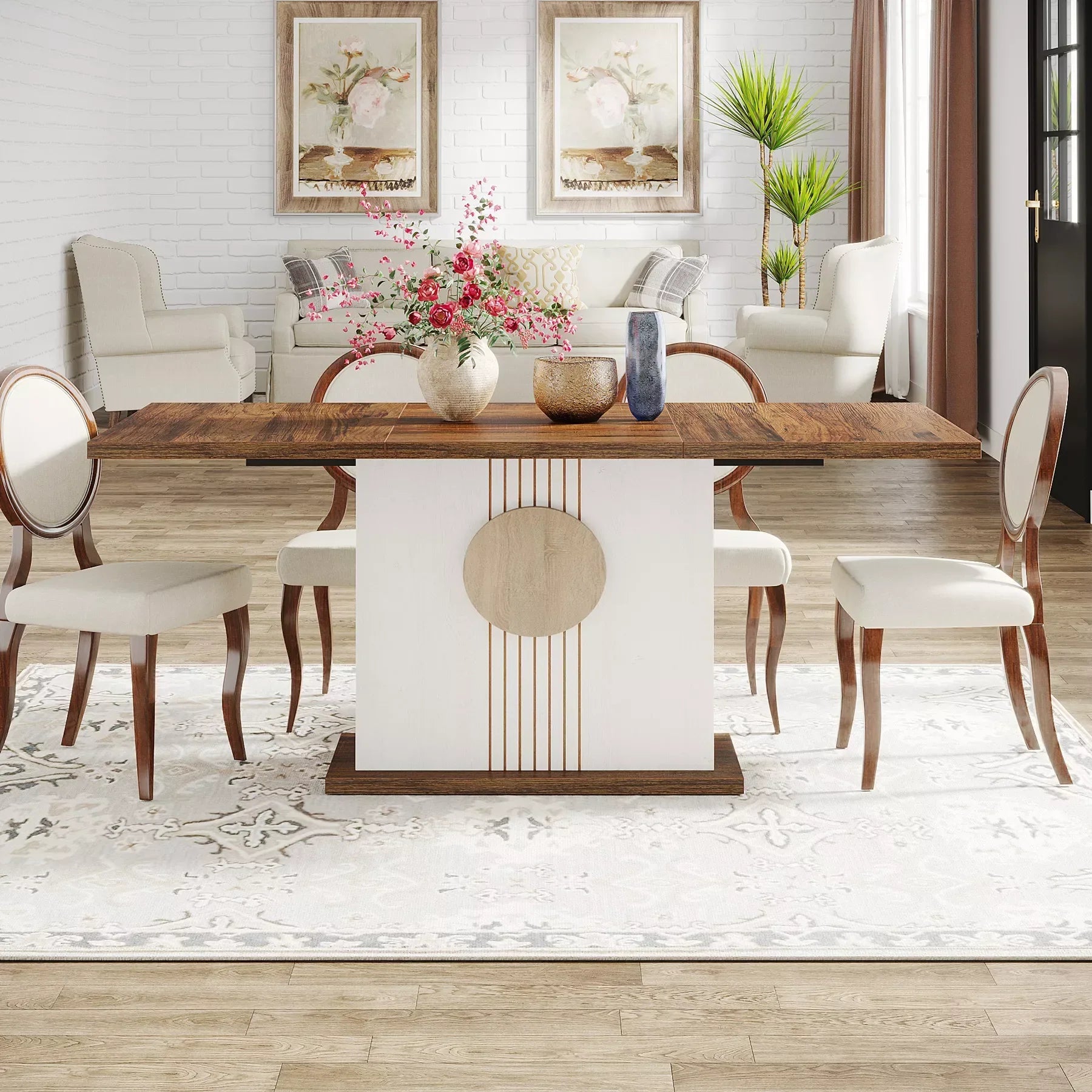 55″ Farmhouse Dining Table for 4-6 People – Rustic Wood Kitchen Table - DSARD - DSARD