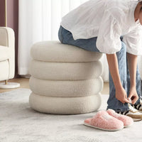 Small Boucle Storage Ottoman – Round Sherpa Footstool with Removable Lid - DSARD