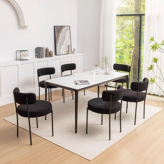 Set of 6 Modern Round Upholstered Dining Chairs with Black Metal Legs - DSARD