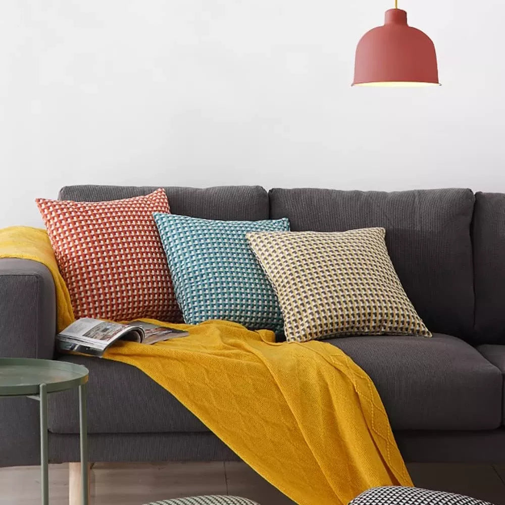Woven Jacquard Grid Pillow Cover 18×18 Inch – Decorative Throw Cushion Case